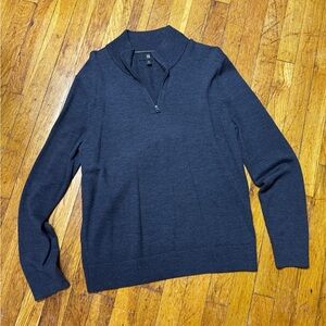 Banana Republic Men's Dark Gray Quarter 1/4 Zip-Up Merino Wool Sweater